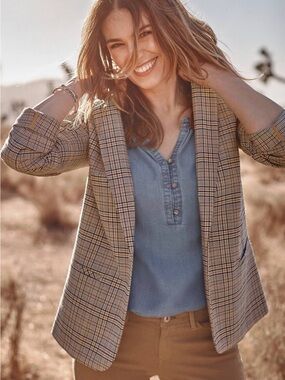 J.jill Sedona Plaid Blazer In Tigers Eye Multi EUC Size M